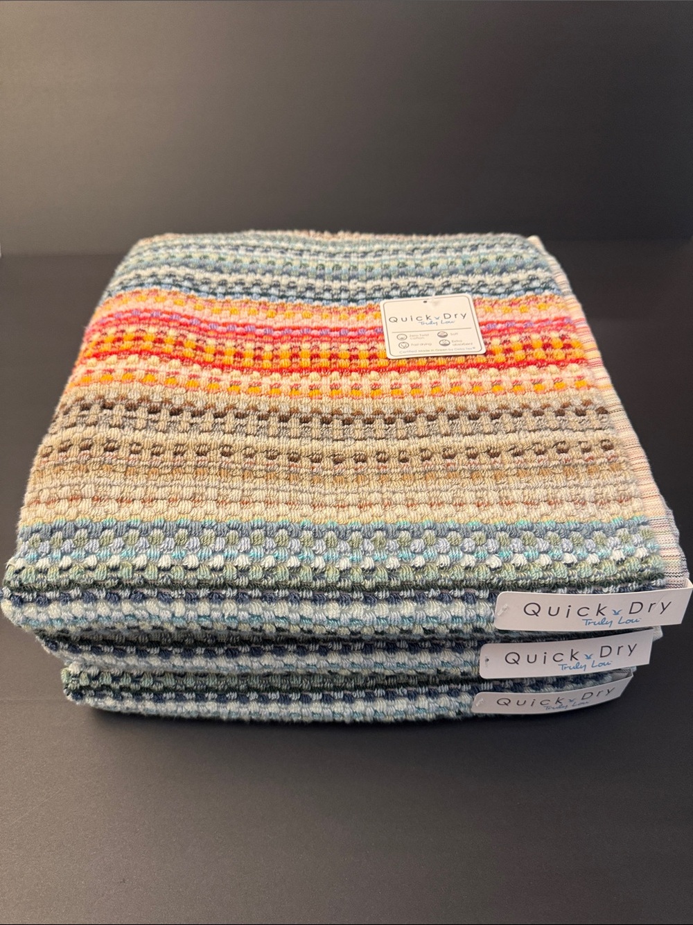 3pc TRULY LOU Quick Dry Zero Twist Cotton Bath Towel Set -Multi